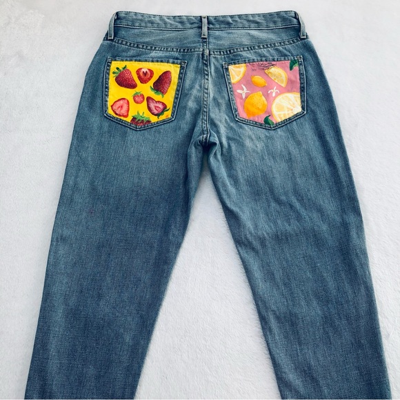 Mossimo, Boyfriend Crop Jeans, Hand-painted Back Pockets, Size 2 - Picture 7 of 14